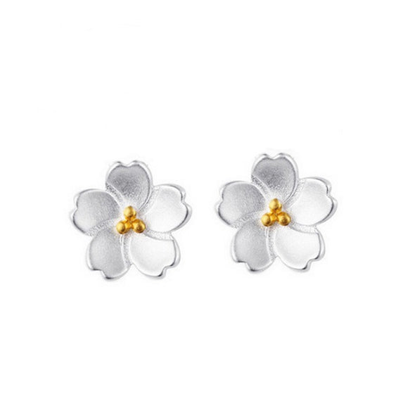 925 Sterling Silver Cherry Blossom Stud Earrings Women Jewelry