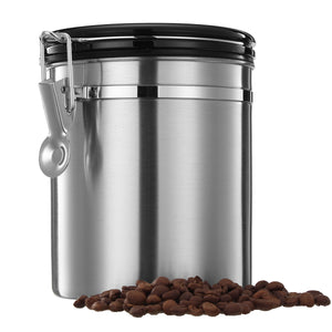 1.5L Silver Stainless Steel Sealed Coffee Bean Tea Storage Canister Kitchen Storage Container