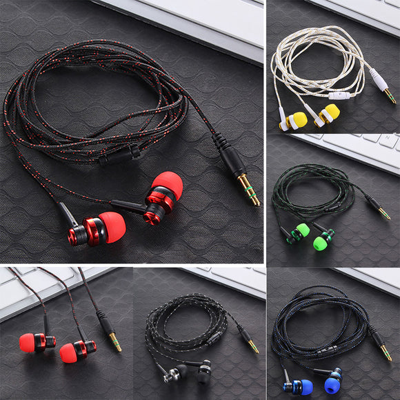 Nylon Weave Cable Earphone Headset High Quality Wired Stereo In-Ear Earphone With Mic For Laptop Smartphone