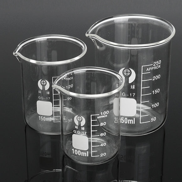 3Pcs 100ml 150ml 250ml Beaker Set Graduated Borosilicate Glass Beaker Volumetric Measuring Lab Glassware