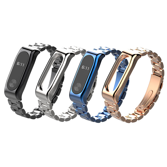 Mijobs Classic Three-bead Wristband Replacement Metal Watch Band for Xiaomi mi band 2 Smart Watch