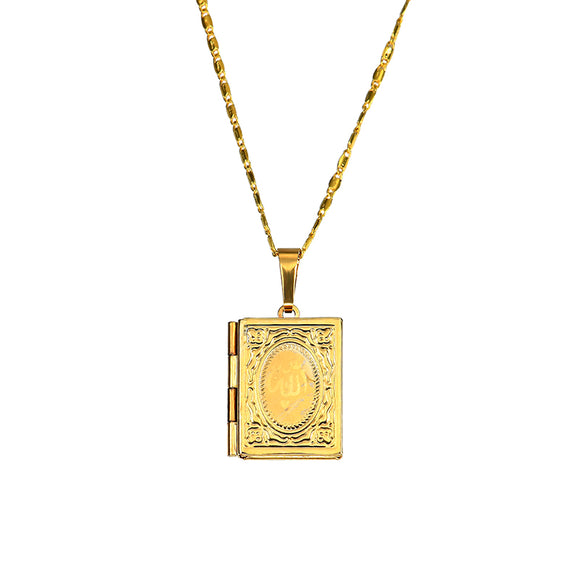 Religious Gold Muhammad Book Box Pendant Chain Islam Muslim Necklace for Men