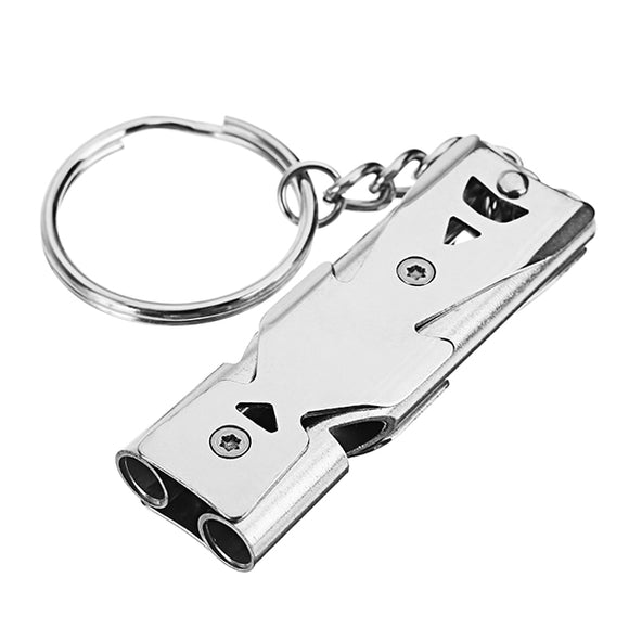 Double Pipe High Decibel Stainless Steel Outdoor Emergency Survival Whistle Keychain Camping