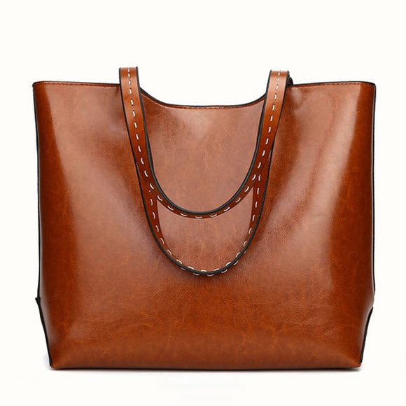 Women Oil Leather Tote Bag Retro Crossbody Bag