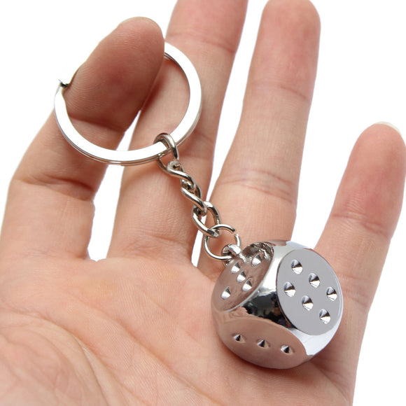 Creative Mini Dice Shaped w/ Crystal Metal Pendant Key Ring Keyfob Keychain Gift