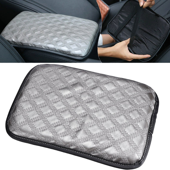 Grey PU Leather Car Armrest Cover Auto Center Console Box Cushion Pad Universal 30X20cm