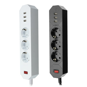 ELE YA-18WS-3AE3U 3 Outlet EU Socket Power Strip Adaptor with 3 USB Charging Ports