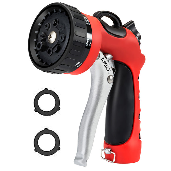 MATCC 8 Patterns Hose Nozzle Heavy Duty Spray Nozzle High Pressure Laboring-Saving and Easy Storage