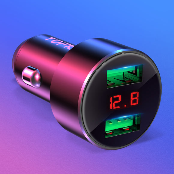 TOPK 3.1A QC3.0 Dual USB Ports LED Voltage Display Quick Charging Car Charger For iPhone X XS Oneplus XIAOMI MI9 S10 S10+