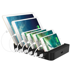 6-Port 60W USB Charger with QC 3.0 Smart IC Tech Fast Charger for iPhone 8/7/6s/Plus Samsung Xiaomi