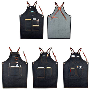 4 Styles Denim Bib Apron Leather Strap Hairtician Barista Work Hairdressing Robes