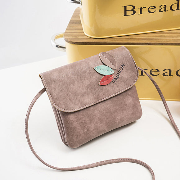 Women PU Leather  Retro Three Leaves Phone Bag  Crossbody Bag Shoulder Bag