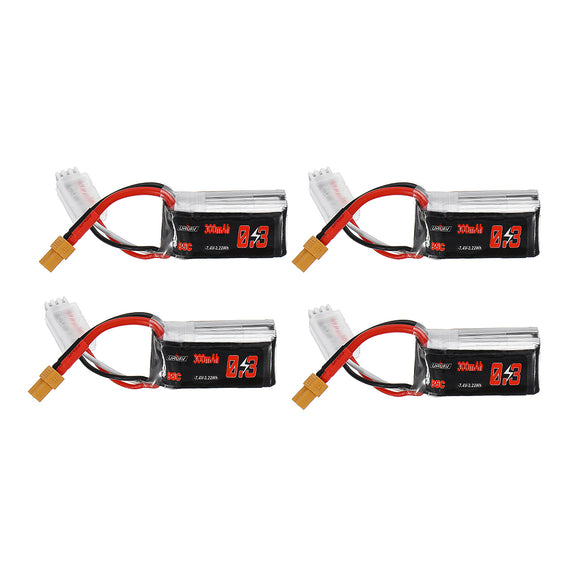 4Pcs URUAV 7.4V 300mAh 85C 2S XT30 Plug Lipo Battery for RC Racing Drone