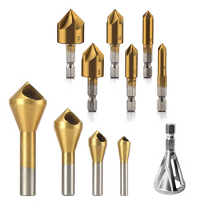 Drillpro 11Pcs Titanium Coating Countersink Drill Bit Set 5 Flutes Chamfer Drill Deburring Bit External Deburring Drill Bit