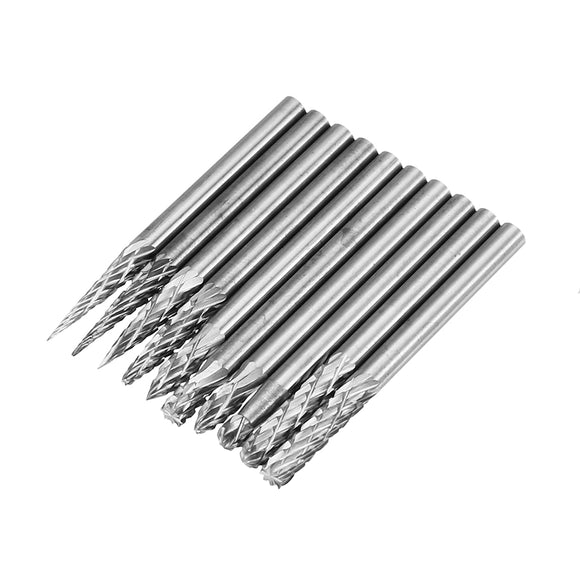 Drillpro 10Pcs 3x3mm Tungsten Carbide Burr Rotary Drill Bits Double Files Cutter Set