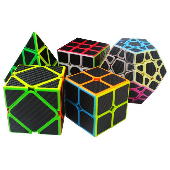 5Pcs Per Box Carbon Fibre Magic Cube Pyraminx Dodecahedron Axis Cube 2x2 And 3x3 Cube Speed Puzzle