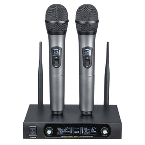 UHF Receiver 2 Channel Wireless Microphone System Bass Good Sounds KTV Party Sing Home Entertainment