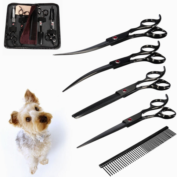 Professional Pet Scissors Kit Sharp Edge Dog Cat 4pcs Grooming With Storage Bag