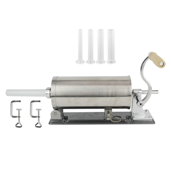 6L Horizontal Homemade Sausage Filler Maker Meat Stuffer Machine 304 Stainless Steel with Tube