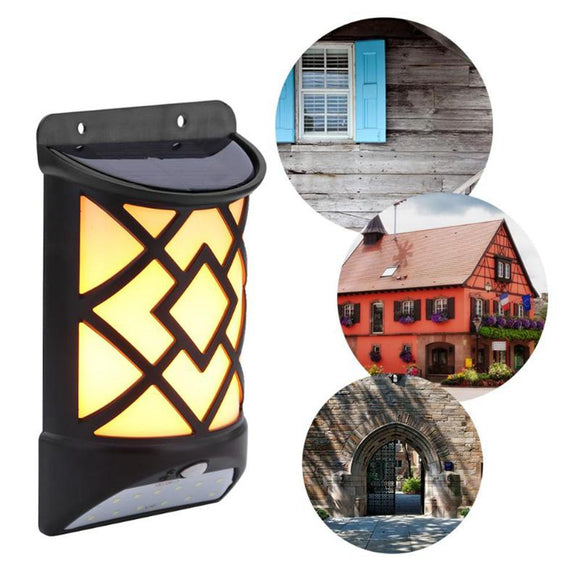 5W Solar Powered LED Flame Effect Light-controlled PIR Motion Sensor Wall Light Outdoor Garden Yard