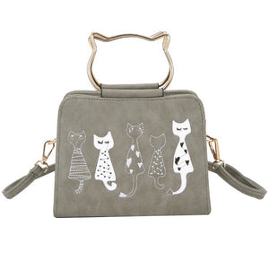 Women PU Leather Animal Carton Cat Lovely Vintage Handbag Shoulder Bag Crossbody Bag