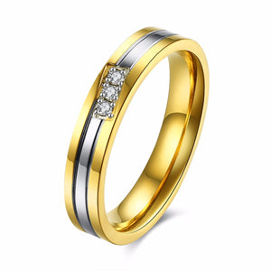 Crystal Stripe Stainless Steel Lover Couple Ring Women Jewelry For Wedding