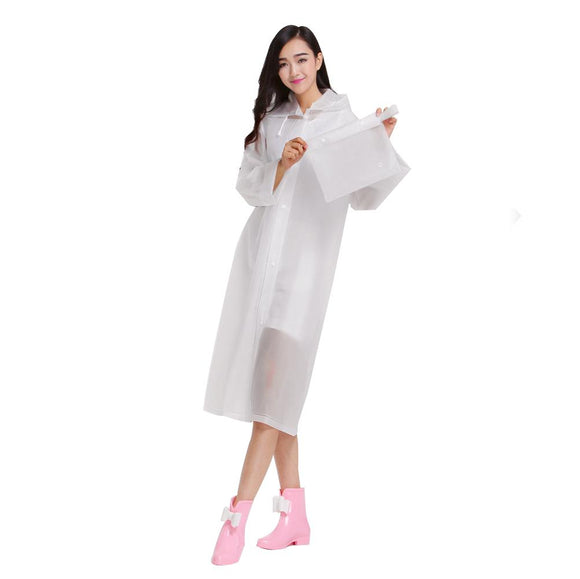 Women Thickened EVA SemiTransprent Rain Coat Rainwears Korean Style Hood Sleeves Bright Color