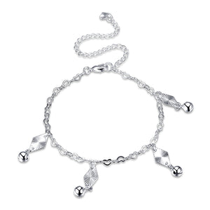 Women Gift Rhombus Small Bells Pendant Chain Silver Plated Anklet