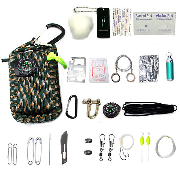 22 In1 Multifunction Outdoor Fishing Survival Kit Parachute Cord First Aid Emergency Survival Tools