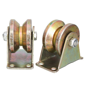 2pcs 660lb 2 Inch V Type Wheel Sliding Gate Roller Steel Wheel Track Rail with Bracket Casters Machinery Parts