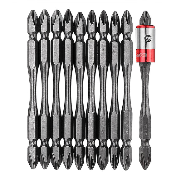 BROPPE 10+1 100mm PH2 S2 Alloy Steel Magnetic Double Head Electric Screwdriver Bit Set with B Type Magnetic Ring