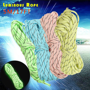 5M 17FT 9-Strand Luminous Nylon Braided Rope Glow In Dark Paracord Parachute Cord 550LB