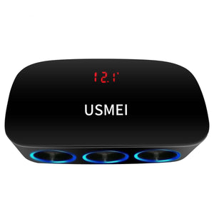 USMEI C5 1 to 3 Car Cigarette Lighter Socket Dual USB Car Charger With Voltage And Current Display