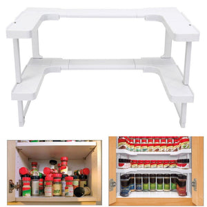 2 Layers Adjustable Spicy Shelf Stackable Shelving Spice Rack Kitchen Storage Rack Organizer Holder