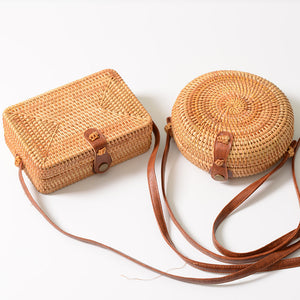 Women Designer Rattan Shoulder Bag Plain Weave Straw Bag