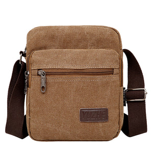 Men Canvas Casual Crossbody Bag Cowhide Shoulder Messenger