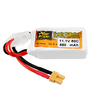 ZOP Power 11.1V 550mAh 80C 3S Lipo Battery XT30 Plug