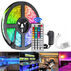 5M 300 LED Waterproof Strip Light String Lamp 12V 2835 SMD RGB +24/44Keys IR Controller+US Power Adaptor