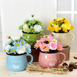 Simulation Flower Chrysanthemum Cup Pot Pottery 4 Colors Can Choose