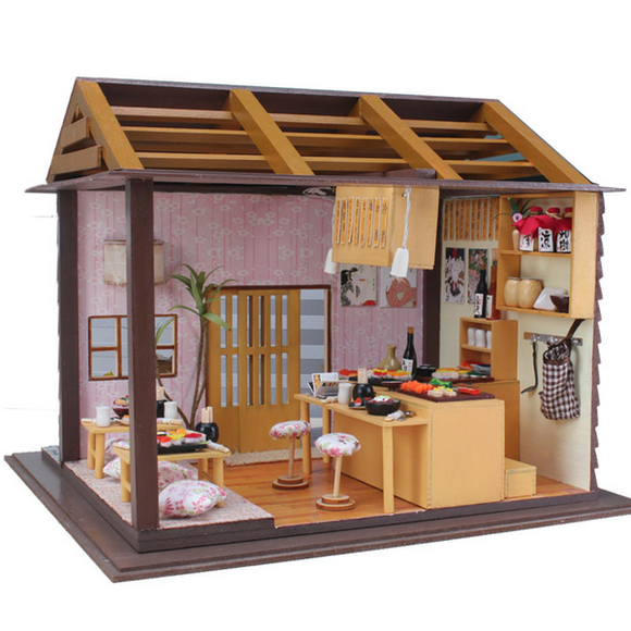 Hoomeda Sushi Bar DIY Wood Dollhouse Miniature With LED Furniture