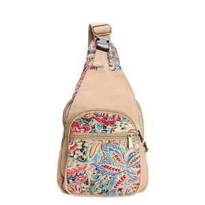 National Style Flower Pattern Canvas Casual Shoulder Bag Chest Bags