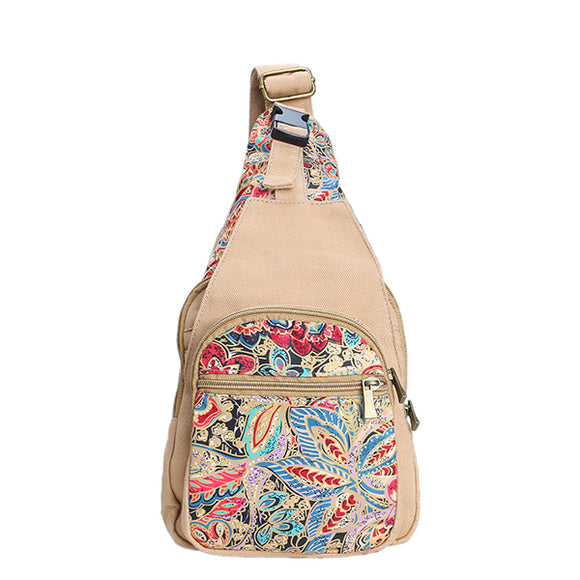 National Style Flower Pattern Canvas Casual Shoulder Bag Chest Bags