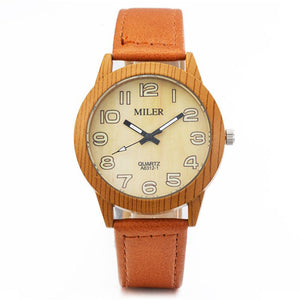 MILIER Wooden Pattern Unisex Fashion Leather Strap Wrist Quartz Watch