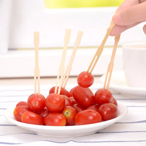 100pcs Bamboo Fruit Vegetable Food Forks BBQ Buffet Wedding Party Stick