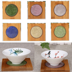 Creative Square Bamboo Coaster Tea Cup Holder Mat Ice Crack Ceramic Coaster Kung Fu Tea Acessaries