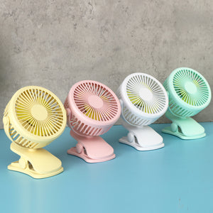 USB Charging Mini Electric Clip Table Fan 720 Degree Rotating 3 Gear Speeds Silent Cooling Fan with LED Night Light