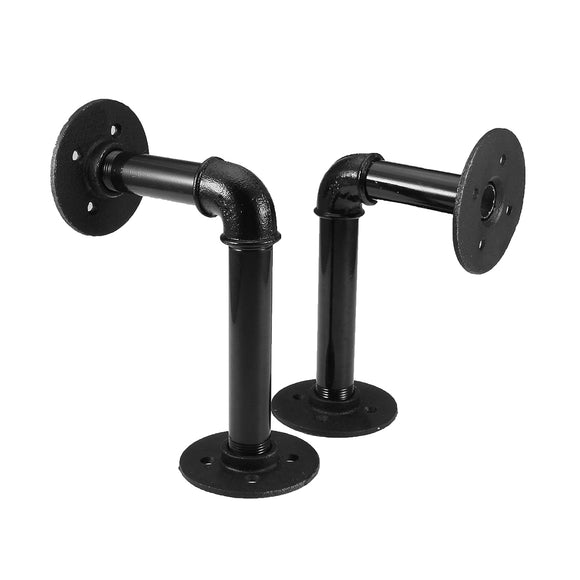 2Pcs 6 Inch Vintage Pipe Shelf Bracket Black Industrial Rustic Iron Pipe for DIY Shelf Wall