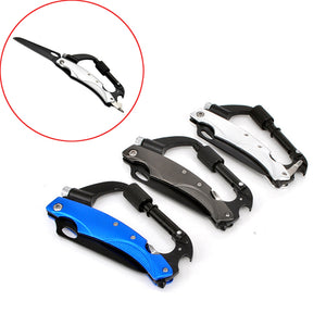 185mm 3CR13 Stainless Steel Multifunction Folding Knife Carabiner Hook Knife LED Flashlight