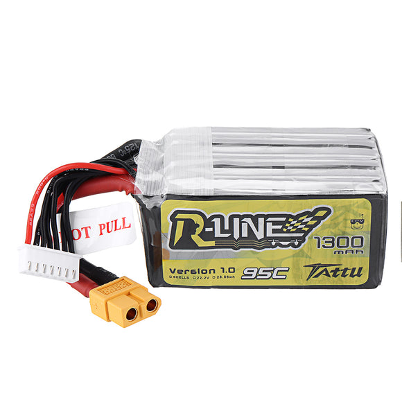 TATTU R-LINE Version 1.0 22.2V 1300mAh 95C 6S Lipo Battery XT60 Plug for RC Racing Drone