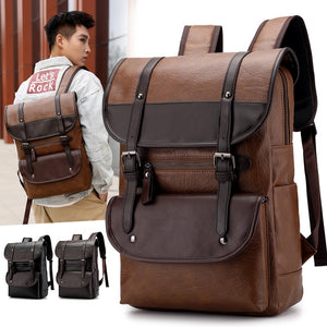 Men Large Capacity PU Leather Backpack Casual Vintage Shoulder Bag